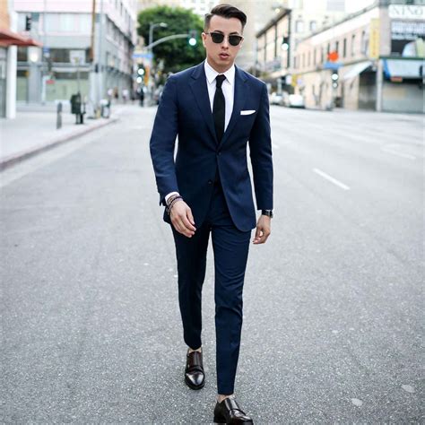 navy suits with black shoes.